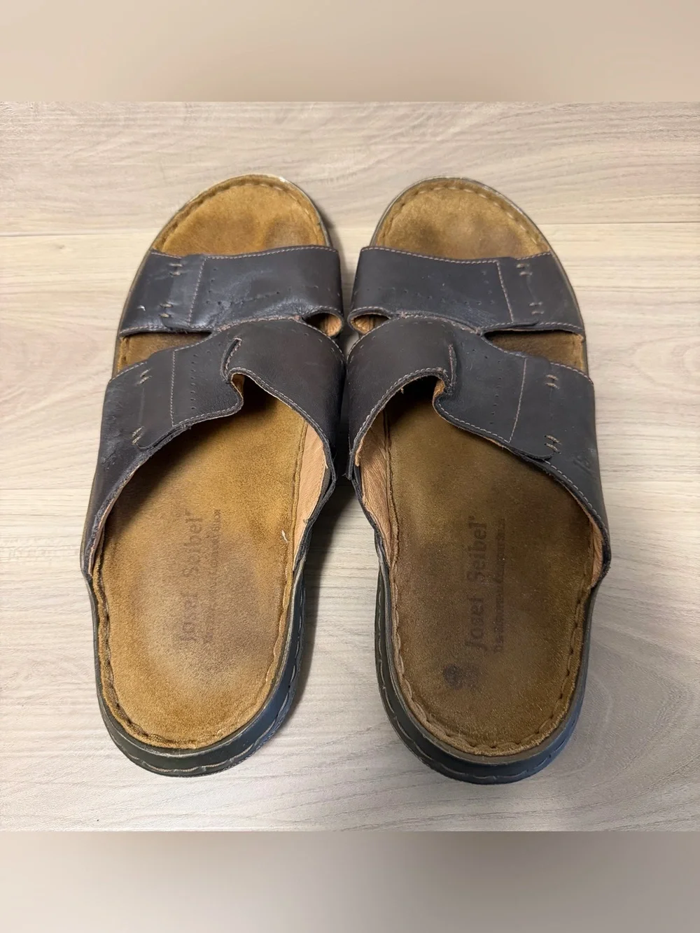 Josef Seibel Logan 21 Slide Sandals Men's Size 12/13 EU 46 Brown Leather Slip On